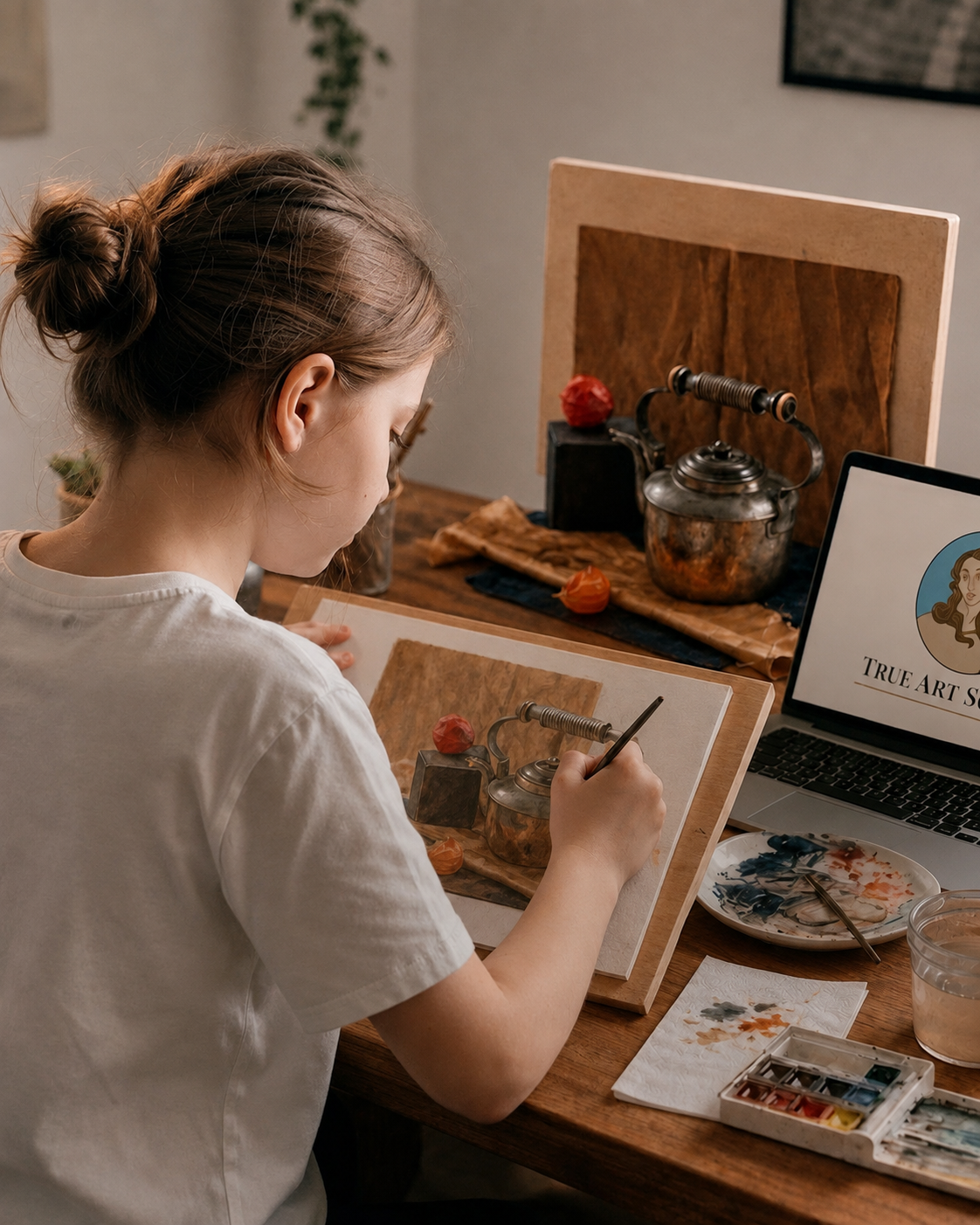 Ученица занимается академической живописью онлайн с преподавателем True Art School